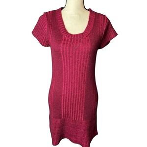 Sweater Project Pink Knit Dress Short Sleeve Ribbed Fitted Casual Medium